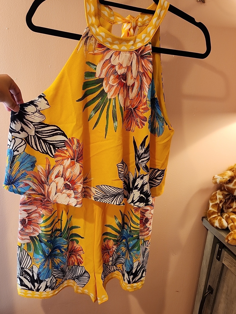 Yellow Tropical Floral Shorts Romper